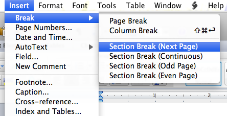 word for mac 2o11 changing footer sections
